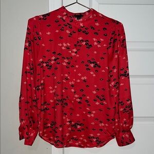 Ann Taylor Red Floral Women's Button Down Dress Shirt Blouse Top